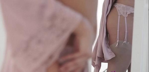 Beauty in stockings bangs and gobbles